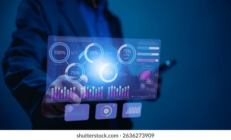 Dynamic Interactive Digital Display Presents Real-time Data Visualization This Data driven Interface Fuels Business Intelligence, Transforming Strategic Decisions Against Modern Background