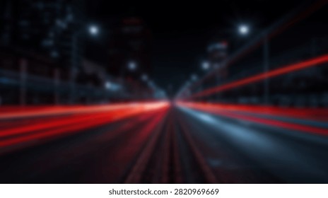 Dynamic long exposure capturing vibrant red and white traffic light trails on an urban highway at night