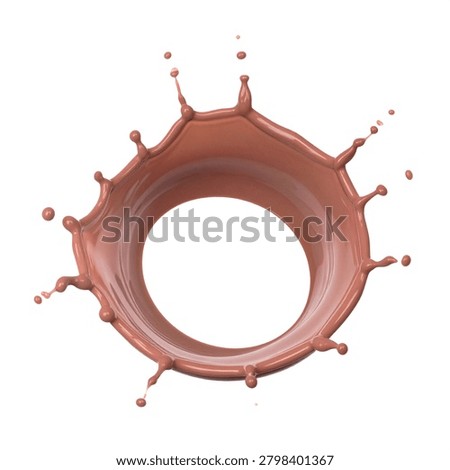 Dynamic macro liquid crown splash of sweet rich brown chocolate milk isolated on a pure white background.