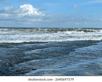 Dynamic ocean waves under a bright sky, showcasing the raw beauty and power of nature. Perfect for travel imagery, ocean-themed backgrounds, and nature wallpaper.