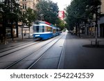 Dynamic tram at famous Bahnhofstrasse (station street) avenue in Zürich, Switzerland