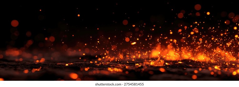 A dynamic and vibrant abstract background featuring a shower of fiery sparks and glowing embers against a deep, dark backdrop, creating a sense of heat and energy.