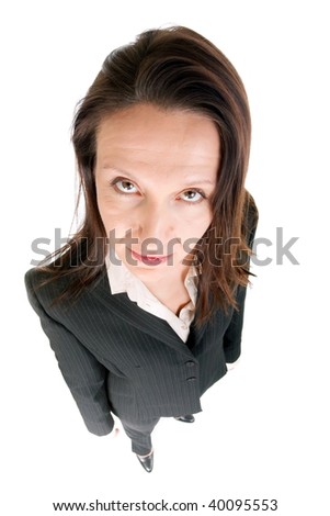 dynamic view of serious businesswoman looking upset
