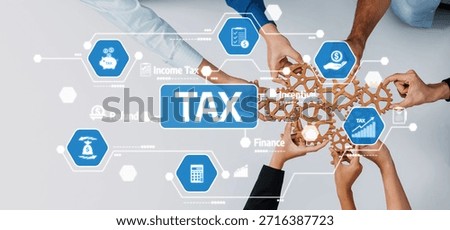 A dynamic visual representation showcasing teamwork in tax planning and finance management, highlighting important concepts like income tax, refunds, and financial strategies. Amity