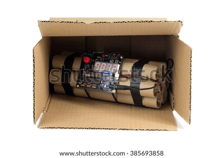 
Dynamite with timing device in cardboard box.