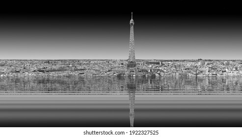 Dystopian Photography Of The City Of Paris After The Thawing Of The Poles And The Rise In Sea Level, Product Of Climate Change Due To The Action Of Human Beings