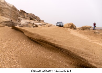 Dyubyanda. Azerbaijan. 03.17.2021.  Car On A Beautiful Beach By The Sea.