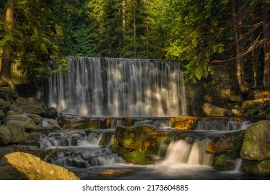 Dziki waterfall in Karpacz town in Krkonose mountains in spring soon fresh morning - Shutterstock ID 2173604885