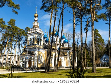 Dzintari, Jurmala, Latvia-03.22.2021. Temple of the Kazan Icon of the Mother of God