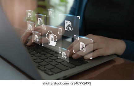 E document management, online documentation database, paperless office concept. Storage, trackicg and sharing digital documents. Efficient and eco way of working, cost savings, improved collaboration.