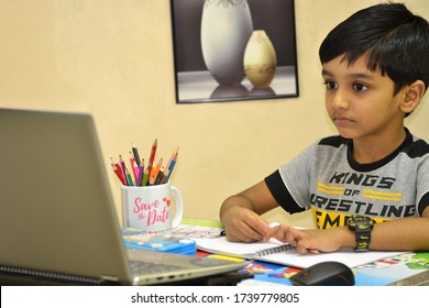 E Learning Class Attending  Indian School Student During Covid 19 Lock Down Situation, Sharjah, United Arab Emirates, May 3rd , 2020.