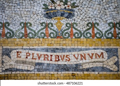 E Pluribus Unum Inscription Mosaic Close Up Detail