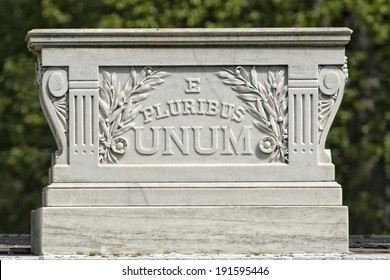 E Pluribus Unum Inscription On Marble Cemetery Urn 