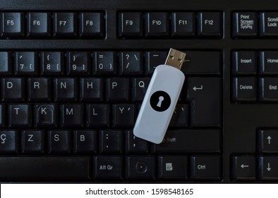 E Signature Flash Disk On Black Keyboard.  Electronic Signature Device