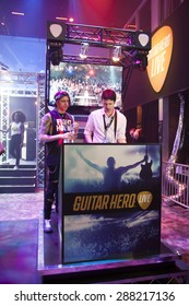 E3; The Electronic Entertainment Expo At The Los Angeles Convention Center, June 16, 2015. Los Angeles, California. The Guitar Hero Game Demo Allowed Players To Become Rock Stars For A While.