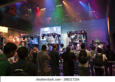 E3; The Electronic Entertainment Expo At The Los Angeles Convention Center, June 16, 2015. Los Angeles, California. The Guitar Hero Game Demo Allowed Players To Become Rock Stars For A While.