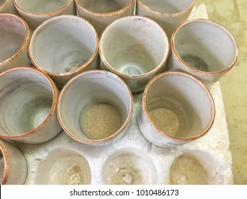 Each Of Ash , Residue After Burning Animal Feed Raw Material In Furnace With High Temperature In Ceramic Crucible