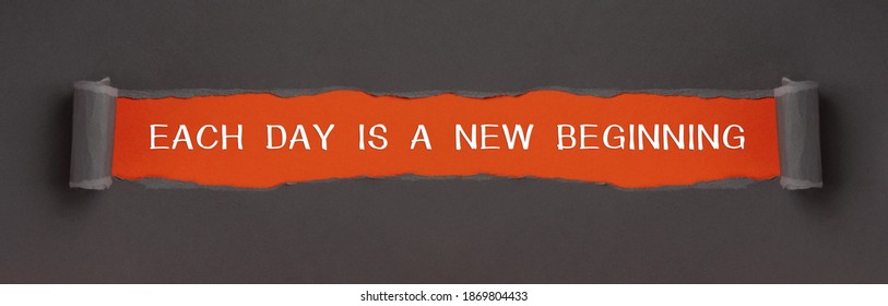 Each Day Is A New Beginning - Text On Red Background Appears Behind Torn Paper