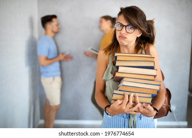 Eager Student Overwhelmed By Studying And Reading Books