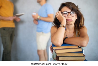 Eager Student Overwhelmed By Studying And Reading Books