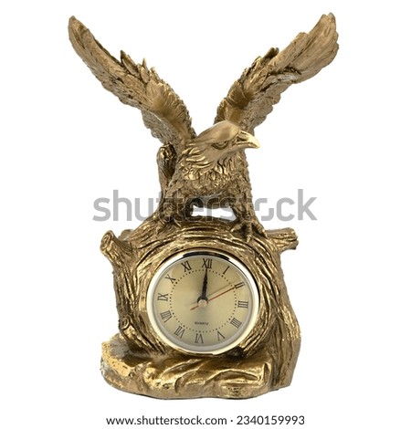 eagle bird Antique Marble Bronze golden Retro Mantel Vintage Table clock isolated with Decorative figurine sculpture. Empire Style Decorative Time Pieces Statue for Living Room and Bedrooms.