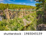 Eagle Canyon Dorion Ontario Canada in summer, canyon, suspension bridge, valley and beautiful blue sky