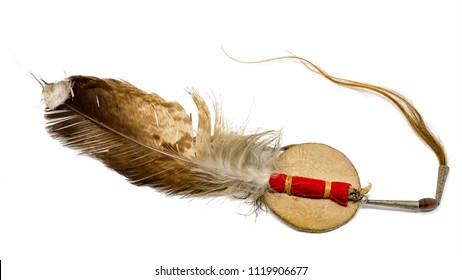 Eagle feather with horse hair as Indian hair accessory isolated on white