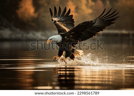 An eagle in flight catching fish from a lake ストックフォト © 