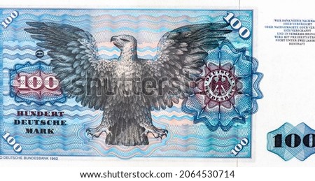 an eagle in flight, Portrait from West Germany 100 Deutsche Mark 1980 Banknotes.