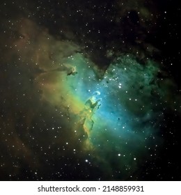 The Eagle Nebula, or Messier 16, is a young open cluster of stars in the constellation Serpens. Raw image data from Telescope Live, processed by myself. - Powered by Shutterstock