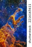 The Eagle Nebulaas Pillars of Creation. This image shows the pillars as seen in visible light, capturing the multi-coloured glow of gas clouds in deep space. Elements of this image are furnished by NA