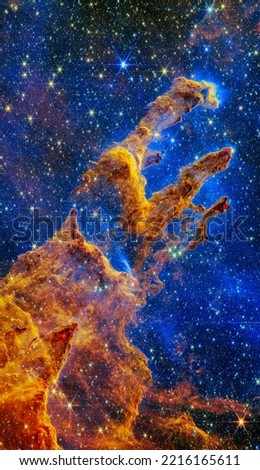 The Eagle Nebulaas Pillars of Creation. This image shows the pillars as seen in visible light, capturing the multi-coloured glow of gas clouds in deep space. Elements of this image are furnished by NA