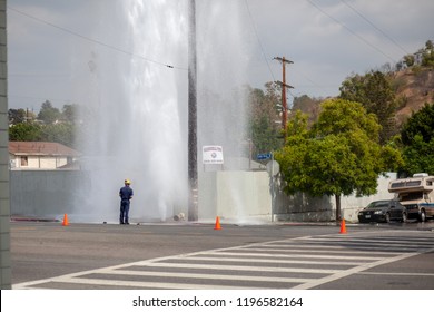 Eagle Rock California / United States October 6 2018 Fire Hydrant And Power Outage Eagle Rock Blvd And Ave 35