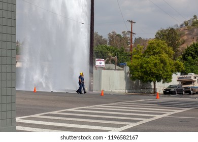 Eagle Rock California / United States October 6 2018 Fire Hydrant And Power Outage Eagle Rock Blvd And Ave 35