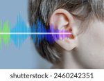 ear closeup, child listening, sound wave, acoustics and sound vibrations, Auditory System, Hearing Test, Cochlear implant, Assistive listening device