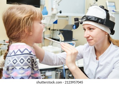 Ear, Nose, Throat Examining. Doctor With A Child And Endoscope. Otolaryngology