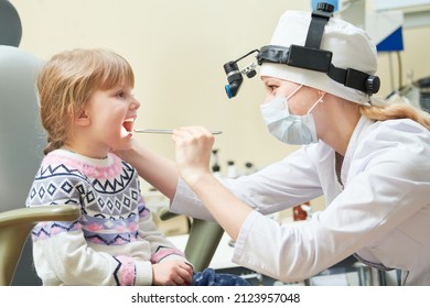 Ear, Nose, Throat Examining. Doctor With A Child And Endoscope. Otolaryngology