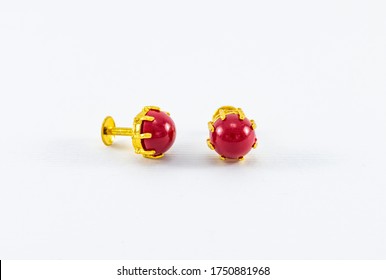 Ear Stud, Jewels And Ornaments, Beautiful Stud Earrings On White Background