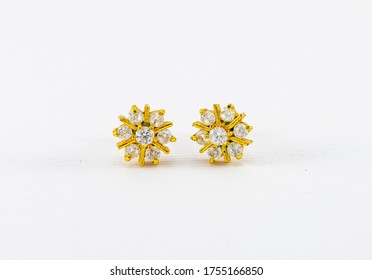 Ear Stud, Jewels And Ornaments, Beautiful Stud Earrings On White Background