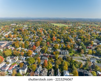 Early afternoon autumn aerial photo view of Saratoga Springs New York
				