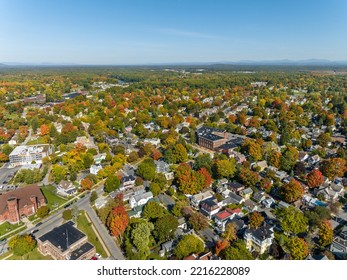 Early afternoon autumn aerial photo view of Saratoga Springs New York
					