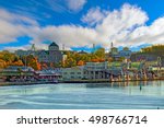 Early autumn morning panorama of the Port of Turku, Finland, with Turku Castle at background