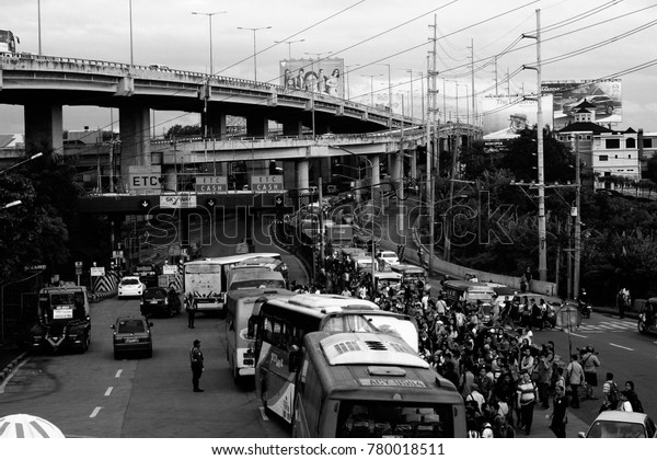 Early commuters bound for thier work, on 13th of\
December 2017 in the middle of Sucat, Muntinlupa high way NCR\
Philippines    