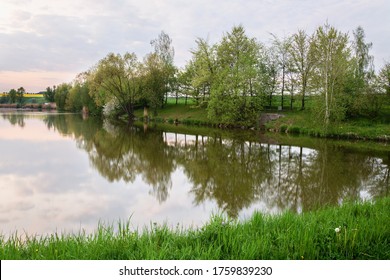 Early evening by the pond.East Moravia. Czechia. Europe. 