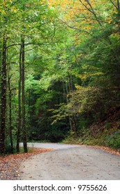 Early Fall Color On Rural Dirt Road In Northwest Georgia Mountains