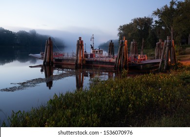 Early Fall shot of Ferry Park in Rocky Hill CT at sunrise with mist on the Connecticut River.
