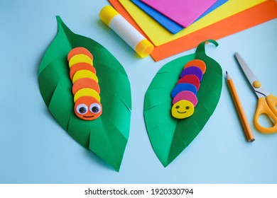 Early Learning Ideas. Caterpillar. Spring Craft From Paper. DIY Concept. Easy Handmade Paper Crafts