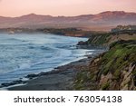 Early morning along the Pacific Coast of California at Leffingwell Landing State Park, looking toward the hills of San Simeon, not far from the Hearst Castle, a famous tourist attraction.  