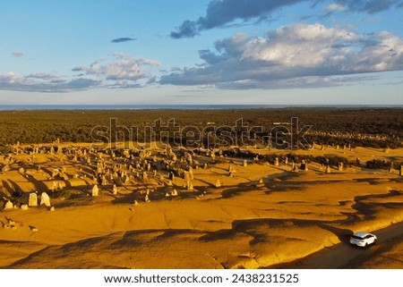 Early morning drone photos of the Pinnacles in Western Australia, which consist of thousands of weathered limestone pillars, situated in the Nambung National Park near the town of Cervantes.