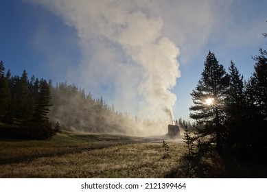 Early Morning Eruption Of Lone Star Gesyir In Yellowstone National Park